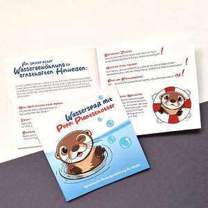 Broschüre Wasserspaß mit Peppi Plantschotter. Broschüre zur Wassergewöhnung. Design, Illustrationen, Layout, Lektorat.